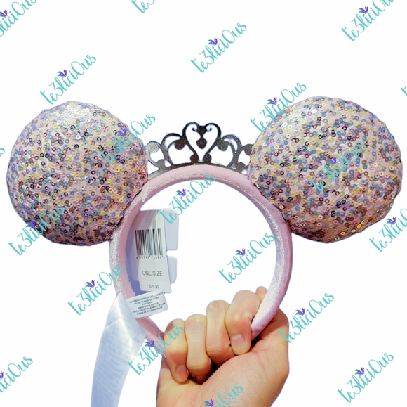 DISNEY PARKS PEARL SEQUINED TIARA EARS HEADBAND - Picture 2 of 5